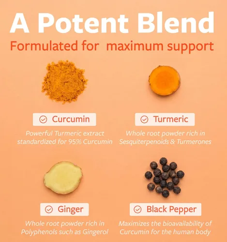 Miniatura 3 de Suplemento orgánico de cúrcuma, jengibre y pimienta negra - Cápsulas de curcumina de cúrcuma orgánica de alta potencia con jengibre y pimienta negra