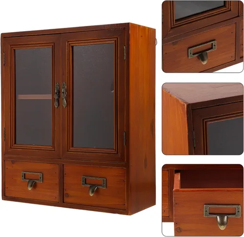 Miniatura 4 de Holibanna Armario de pared de madera vintage con puertas dobles, caja de almacenamiento pequeña multifuncional para cocina y hogar, organizador