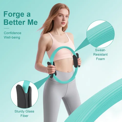 Miniatura 2 de Kit de equipo de pilates para el hogar: incluye un anillo de pilates de 14 pulgadas, una bola de pilates de 9.8 pulgadas, 5 bandas de resistencia