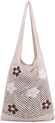 Miniatura 11 de ENBEI Bolsas bohemias, bolsa de punto de hombro, bolsa de mano Y2K estética, bolso de ganchillo lindo para mujeres, regalos hippie Rosa con seis