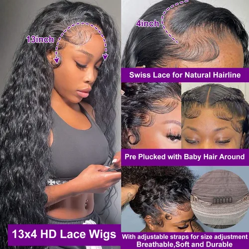 Miniatura 2 de Bling Hair - Peluca de cabello humano con encaje frontal de 26 pulgadas, predepilada, sin pegamento, peluca frontal de encaje HD de 13 x 4, pelucas