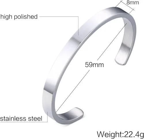 Miniatura 2 de VNOX - Brazalete de acero inoxidable con texto personalizado y mínimo, color negro