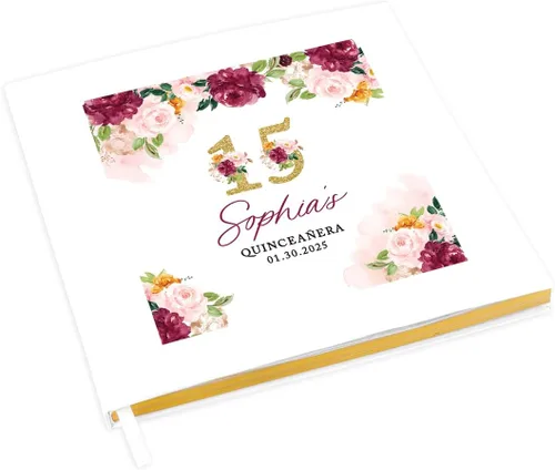 Miniatura 13 de Andaz Press Libro de invitados de quinceañera personalizado con detalles dorados, 120 páginas de 8.5 x 8.5 pulgadas, álbum de fotos de tapa dura
