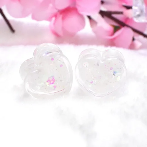 Miniatura 8 de 6 unids3 pares brillando Paillette en forma de corazón medidores de oreja túneles y enchufe acrílico dilatador de oreja Stud estirando
