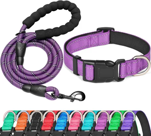 Miniatura 15 de Ladoogo Collar reflectante para perro acolchado con neopreno suave, collares de nailon transpirables y ajustables para perros pequeños, medianos