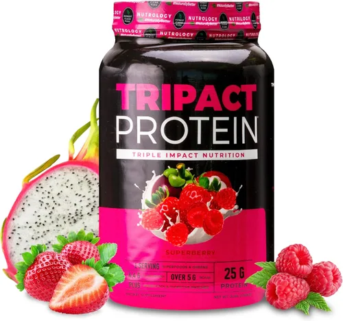 Miniatura 10 de Nutrology TRIPACT Proteína en polvo – Batido de reemplazo de comidas 7 en 1 con proteína de suero en polvo alimentado con hierba, guisante, arroz