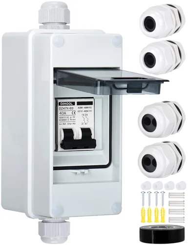 Miniatura 12 de DIHOOL Disyuntor miniatura de CA CC con caja DIN IP65, 15 amperios de doble polo 12V-400V, no polarizado, interruptor de desconexión del panel