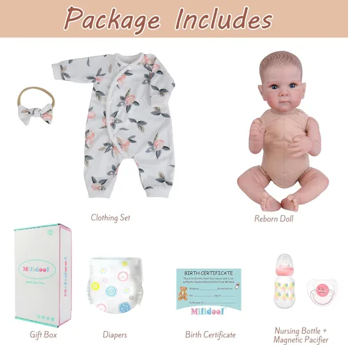 Miniatura 5 de Milidool Muñecas de bebé recién nacidas realistas de 20 pulgadas con cuerpo posable, muñecas de bebé de la vida real con accesorios para niñas