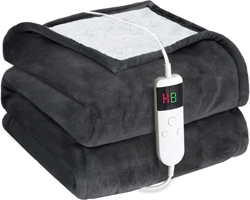 Miniatura 12 de Manta térmica eléctrica de 50 x 60 pulgadas, manta eléctrica de franela suave y sherpa con 10 niveles de calefacción, se apaga automáticamente