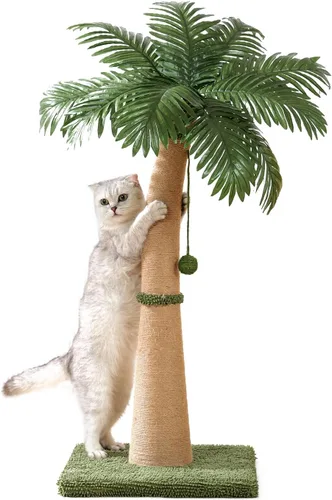 Poste rascador para gatos de 40 pulgadas de alto, diseño curvado con 3 bolas interactivas, cuerda de sisal natural para gatos de interior, adultos,