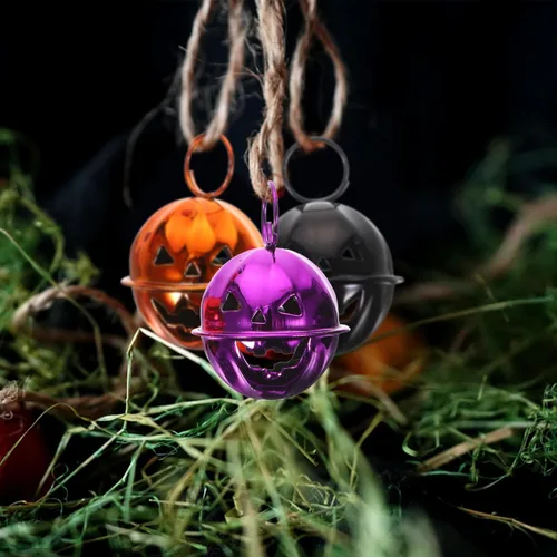 Miniatura 7 de Campanas de calabaza de Halloween, cascabeles pequeños de metal para decoración de fiestas, suministros de manualidades con sonido claro, mini