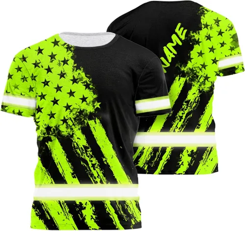 Miniatura 19 de Camisa de alta visibilidad con bandera de Estados Unidos de color para hombres y mujeres, con nombre personalizado, camisa de seguridad reflectante