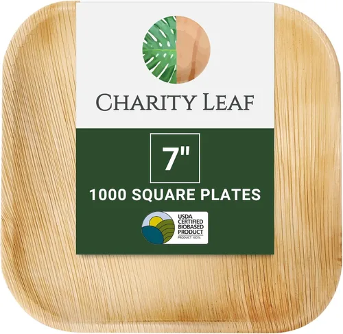 Miniatura 13 de Platos cuadrados desechables de hoja de palma Charity Leaf de 6" (15 cm) (50 piezas) Platos de servir tipo bambú, tablas desechables, vajilla