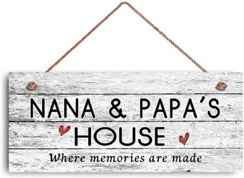 Letrero con texto en inglés «Nana and Papa's House» Where Memories are Made estilo envejecido, regalo para abuelos, corazones rústicos, 6 x 12