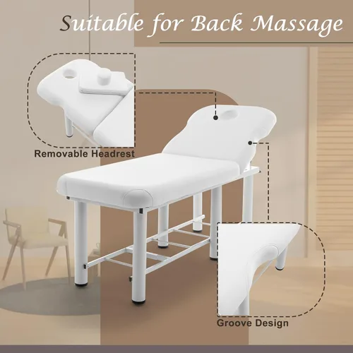 Miniatura 4 de Hohuqeri Cama de masaje profesional de 73 pulgadas, mesa de tratamiento de terapia física estacionaria, cama de salón con reposacabezas extraíble