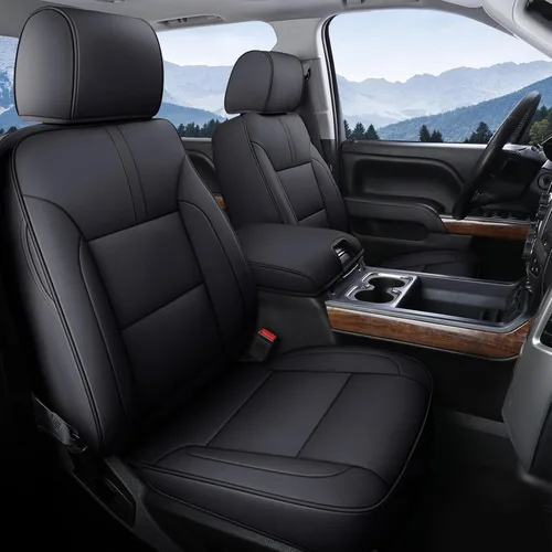 Miniatura 14 de Coverado Fundas de asiento para Chevy Silverado, fundas de asiento de piel sintética para Chevy Silverado GMC Sierra 2007-2025 1500, 2015-2025 Rojo