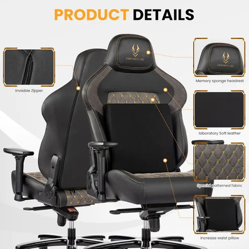 Miniatura 4 de Silla de juegos grande y alta de 440 libras con base de metal, espuma viscoelástica, lumbar 4D, reposabrazos ajustable, silla de computadora