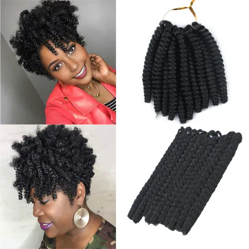 Miniatura 43 de Saniay - 3 paquetes de trenzas de ganchillo cortas trenzadas de ganchillo con espiral, rizos con espiral jamaicana, 20 mechones por paquete