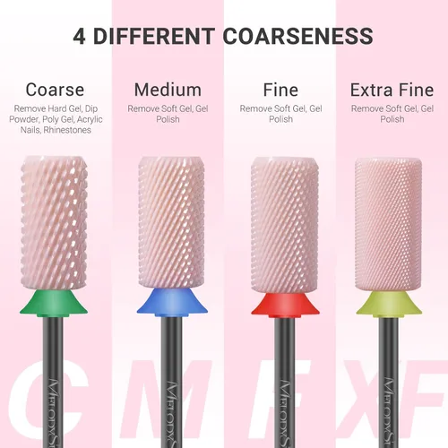 Miniatura 5 de MelodySusie Brocas de cerámica para uñas, 3/32 pulgadas, chaflán superior plana, puntas de barril grandes, eliminación rápida de acrílico o gel Rosa