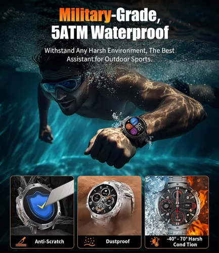 Miniatura 7 de Relojes inteligentes LIGE para hombres con batería de 900mAh (60+ horas de espera), pantalla AMOLED de 1.73" con Bluetooth, modo de llamada, más