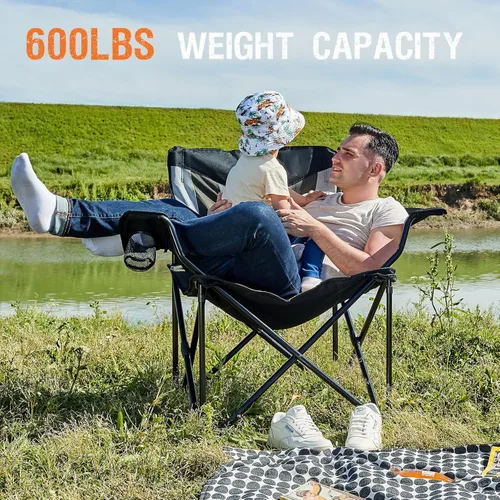 Miniatura 4 de PORTAL Silla plegable grande y alta de gran tamaño, portátil, resistente, plegable, XXL, para acampar al aire libre o adultos, soporta hasta 600