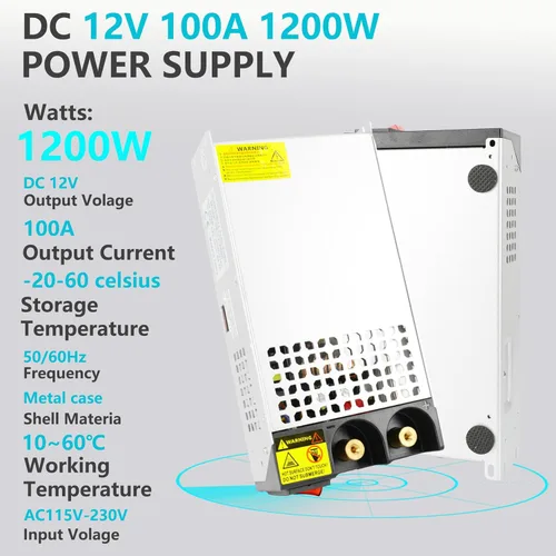 Miniatura 4 de Fuente de alimentación DC 12V 100A 1200W, adaptador convertidor transformador de 110V AC a 12V DC 100amp 1200W fuente de alimentación conmutada