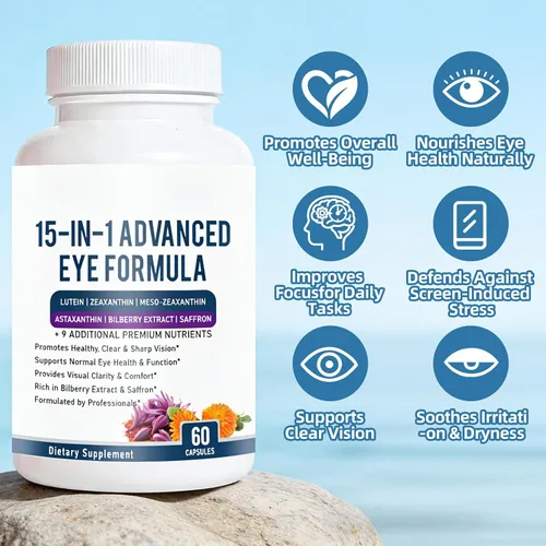 Miniatura 4 de Fórmula avanzada 15 en 1 para ojos – Suplemento de vitaminas y minerales para los ojos con luteína, zeaxantina, extracto de zinc y arándano, apoyo