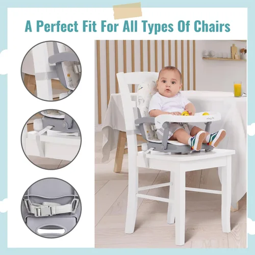 Miniatura 5 de Dream On Me Munch N Go - Asiento elevador para bebés de 6 a 36 meses, alimentación 3 en 1, asiento de piso y mesa, 4 alturas ajustables, diseño Gris