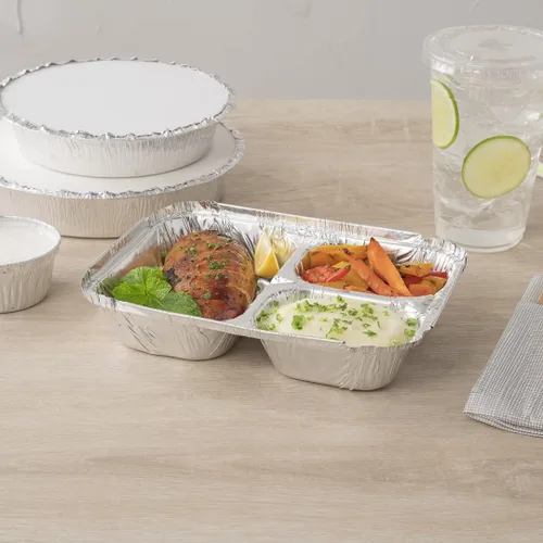 Miniatura 7 de Restaurantware Foil Lux - Recipientes de aluminio para alimentos de 23 onzas, 100 bandejas rectangulares de aluminio, tapas se venden por separado