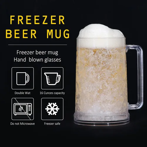 Miniatura 2 de Vasos para beber, tazas de cerveza de gel de doble pared, tazas de hielo para congelador, 16 onzas, taza de cerveza de plástico de enfriamiento