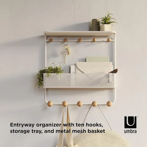 Miniatura 5 de Umbra Estique - Organizador de entrada con ganchos y estantes, con estante, color blanco (paquete de 3)