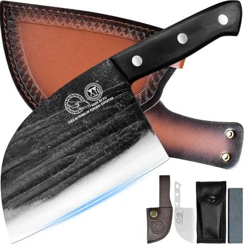Miniatura 9 de XYJ Auténtico desde 1986, cuchillos de carnicero forjados antiguos, cuchillo de chef serbio con funda, cuchillo pequeño, cuchilla china para Azul