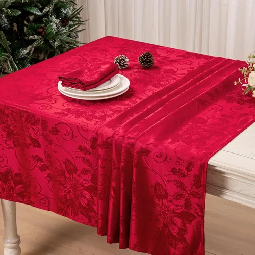 Miniatura 4 de Mebakuk Mantel de Jacquard Navideño Impermeable Elegante con Patrón Floral de Damasco, Tela de Peso Pesado Limpiable Libre de Arrugas Cubiertas