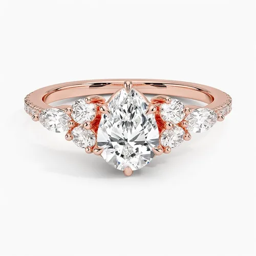 Miniatura 5 de Anillo de compromiso de diamantes creados en laboratorio con diseño de pera blanca de 1.06 quilates con corte excelente, cuatro puntas de garra