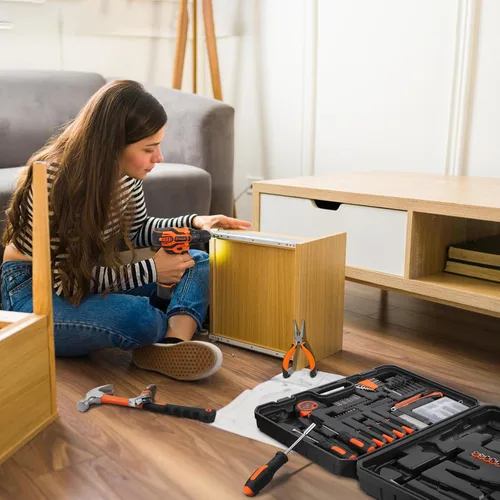 Miniatura 8 de Kit de herramientas YOUGFIN con taladro de 12V, juego de herramientas para el hogar con taladro inalámbrico para hombres, caja de herramientas