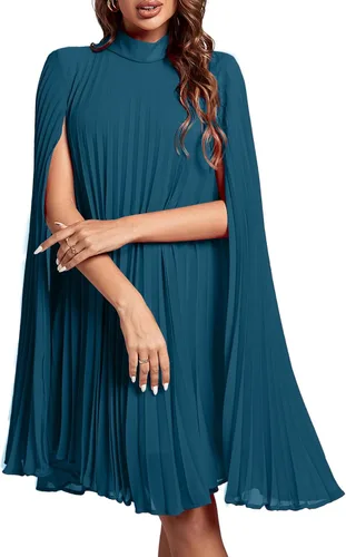 Miniatura 25 de Rooscier Vestido midi de fiesta plisado con cuello alto falso y espalda abierta para mujer