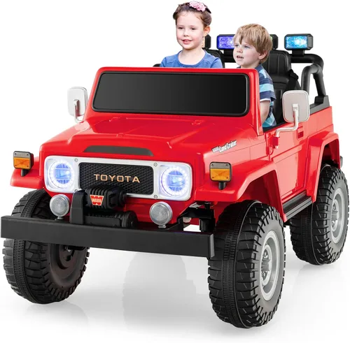 Costzon Auto de 2 plazas, camión Toyota FJ40 con licencia de 12 V con control remoto de 2.4 G, suspensión de resorte, caja de almacenamiento, luces