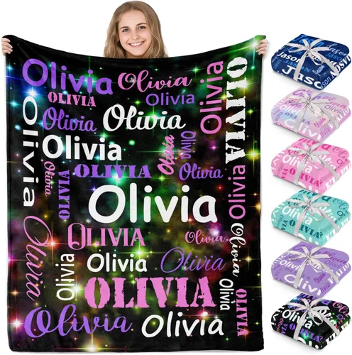 Miniatura 15 de Gudina Mantas y mantas personalizadas con nombre personalizado con nombre, manta de franela personalizada, regalos para niños, niñas, niños y bebés