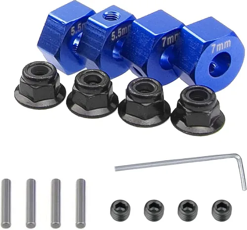 Bujes hexagonales de aluminio de 0.472 in con adaptador hexagonal y tuercas de bloqueo con bridas compatibles con Slash 2wd Upgrades Rustler Bandit