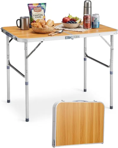 Miniatura 19 de Outvita Mesa de camping plegable portátil de 6 pies, mesa de altura ajustable impermeable para exteriores, mesa plegable de maleta ligera de Plateado