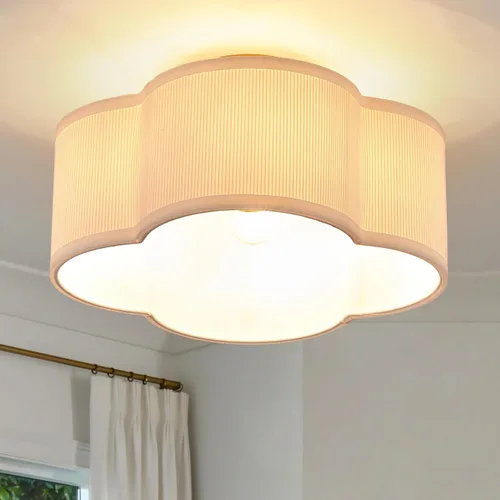 VILUXY Luces de techo semiempotradas doradas, lámpara de techo moderna de 4 luces con pantalla de tela plisada blanca en pantalla de flores, lámpara