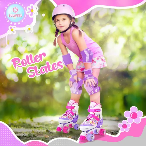 Miniatura 6 de SULIFEEL Rainbow Unicorn - Patines ajustables de 4 tamaños para niñas y niños de 3-5, 5-8, 6-12 años, patines para interiores y exteriores H Floral