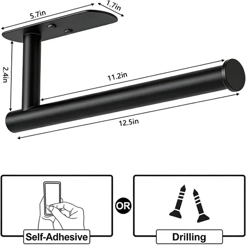 Miniatura 2 de HUFEEOH Soporte adhesivo para toallas de papel debajo del gabinete, soporte de pared para toalla de papel de cocina, toallero de papel de acero Negro