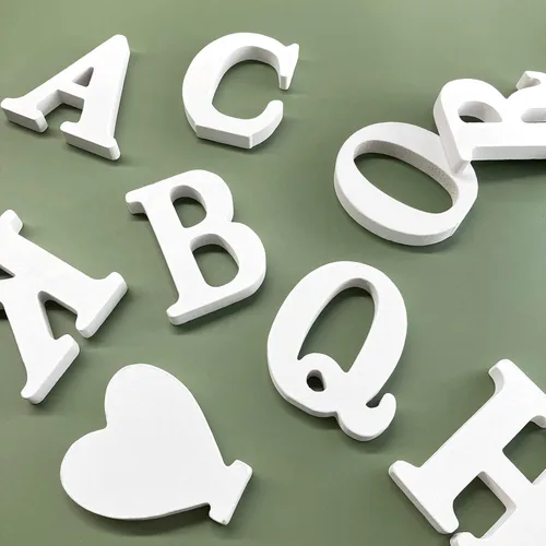 Miniatura 5 de Letras de madera de 4 pulgadas, letras del alfabeto de madera blanca para decoración de pared, letras de marquesina de madera sin terminar