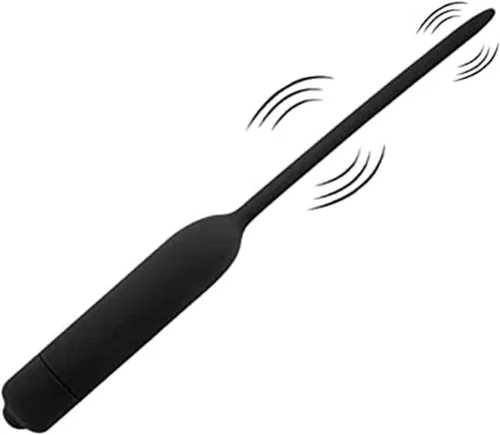 Tapón uretral de silicona vibratorio con sonidos uretrales para el pene, dilatador masculino para masturbación uretral, negro (4.3 in)