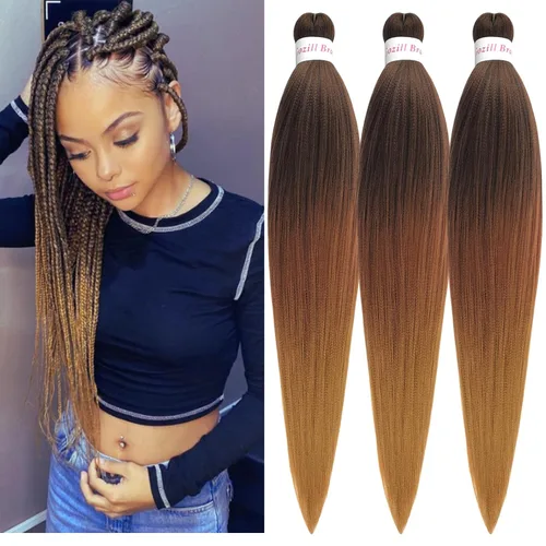 Miniatura 36 de Pelo corto negro trenzado preestirado de 14 pulgadas para trenzas sin nudos, pelo sintético 1B trenzado para trenzas Bob Box
