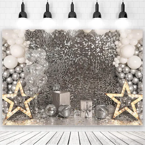Fondo de fotografía de discoteca plateado con purpurina de 5 x 3 pies, para fiesta de graduación de los años 80, para cumpleaños, boda, Año Nuevo,