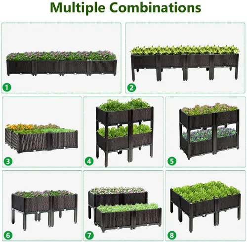 Miniatura 5 de Giantex Cama de jardín elevada, juego de 4 macetas elevadas con agujeros de drenaje para frutas y verduras, caja de plantación elevada al aire libre