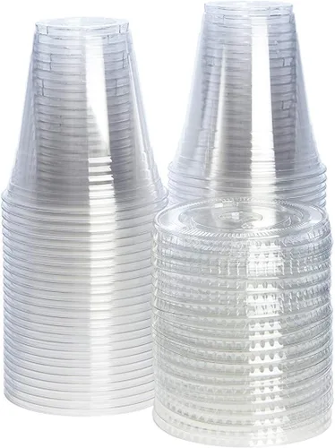 Miniatura 6 de GUSTO Vasos de plástico transparente con tapas planas [12 onzas – 50 unidades] – Tazas desechables para café helado con tapas – Vasos fríos