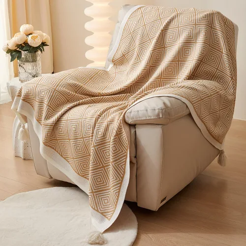 Miniatura 8 de AIVIA Manta bohemia para silla y cama, manta bohemia de punto de poliéster con rayas geométricas para todas las estaciones, manta tejida para sofá